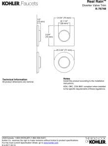 KOHLER 76748-BN Real Rain Diverter Valve Trim Vibrant Brushed Nickel