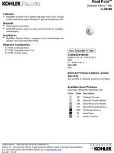 KOHLER 76748-BN Real Rain Diverter Valve Trim Vibrant Brushed Nickel