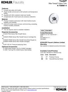 Kohler TS8981-4-BN Rite-Temp Valve Trim With Lever Handle