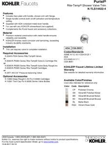 Kohler TLS14422-4-CP Purist Rite-Temp Shower Valve Trim with Cross Handle, Less Showerhead, Polished Chrome