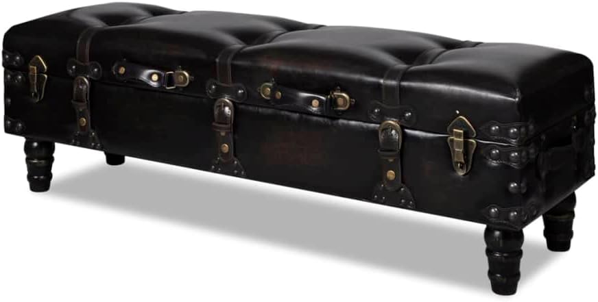 vidaXL Storage Bench, Storage Trunk, Entryway Bench with Storage, Hallway Bench for Hallway, Retro, Dark Brown Solid Wood Pine Faux Leather
