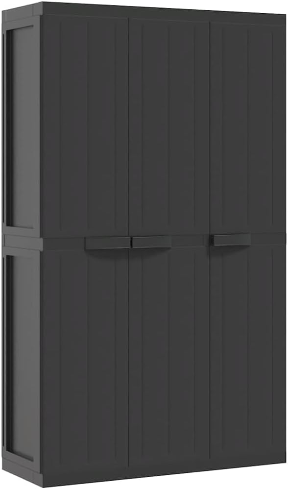 vidaXL Outdoor Storage Cabinet - Weather-Resistant Polypropylene/PP, Adjustable Shelves, Lockable, Compact Design for Garden/Balcony/Patio, Black, 38.2' x 14.6' x 65'