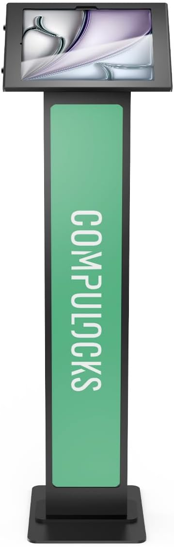 Compulocks iPad Air M2 & M3 13' Apex Enclosure Brandable Floor Stand – Secure Tablet Display Kiosk Mount, Digital Signage, POS Display - Black