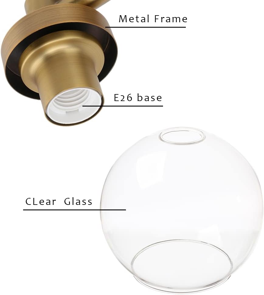 Pathson Glass Ceiling Light Fixtures, 2 Lights Globe Round Ceiling Lighting Lamp, Semi-Flush Mounted Ceiling Lights for Living Room Bathroom Hallway Loft Kitchen