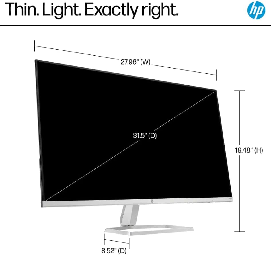 HP 32' FHD(1920X1080) VA Panel Monitor, Anti-Glare Display, 100Hz Refresh Rate, 7 MS Response Time, 2 x HDMI 1.4, 1 x VGA, 16:9 Aspect Ratio, Silver, with 5ave HDMI Cable
