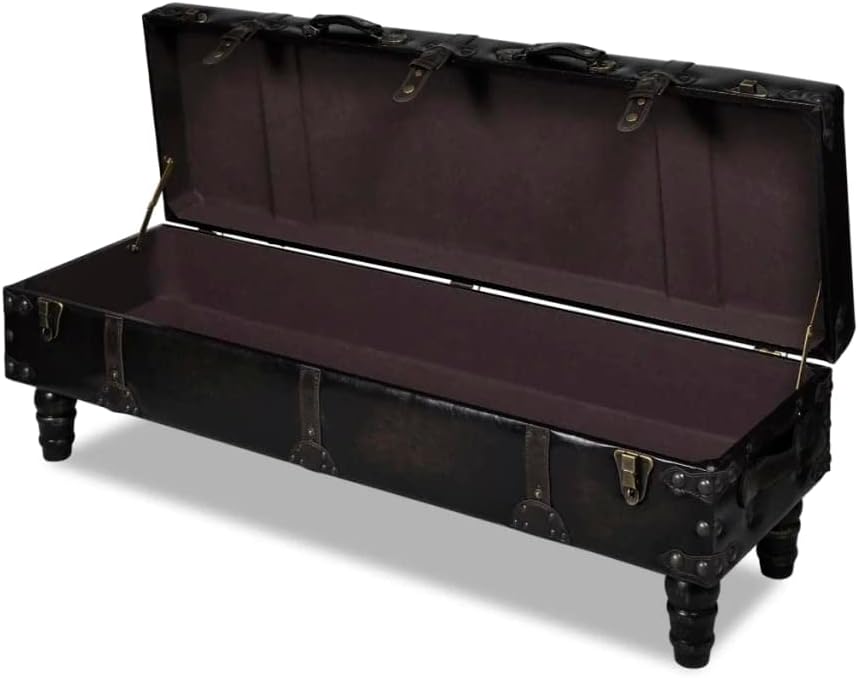 vidaXL Storage Bench, Storage Trunk, Entryway Bench with Storage, Hallway Bench for Hallway, Retro, Dark Brown Solid Wood Pine Faux Leather