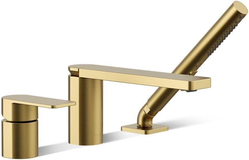 Kohler 23488-4-2MB Parallel Single-Handle Deck-Mount Bath Faucet with handshower, Vibrant Brushed Moderne Brass