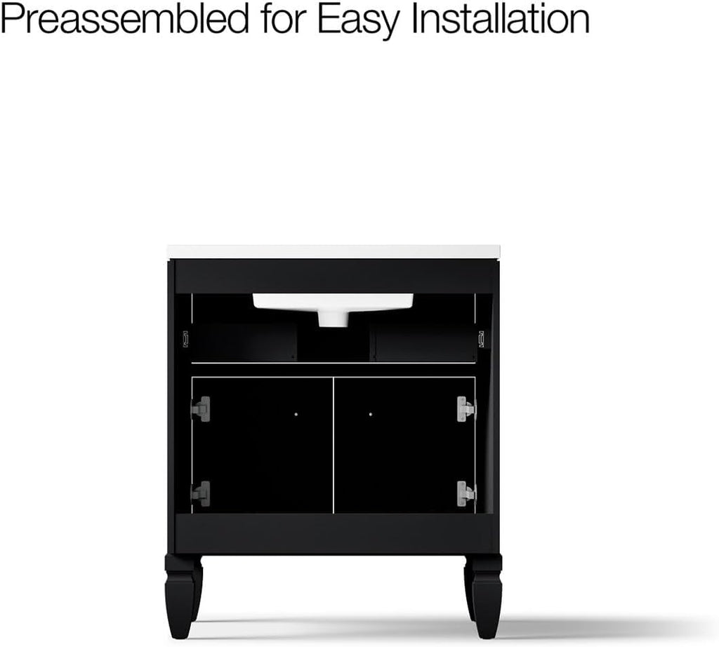 Kohler Hearthaven 30 Inch Bathroom Vanity Cabinet with White Single Sink and Quartz Top, Modern Bathroom Vanity, Slate Gray, K-33536-ASB-1WX