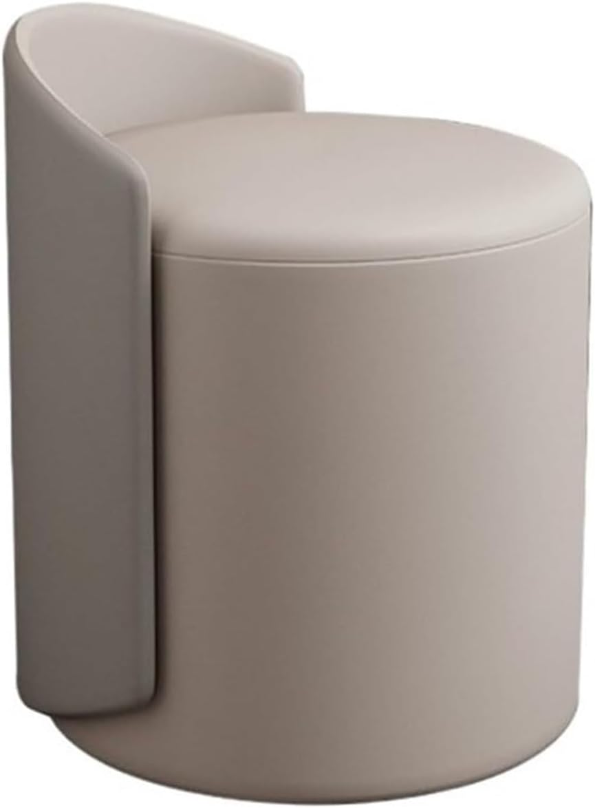 Modern Round Ottoman Multifunctional Vanity Chair Footrest Stool PU Leather Upholstered Wood Frame Non-Slip Rubber Pads,Living Room