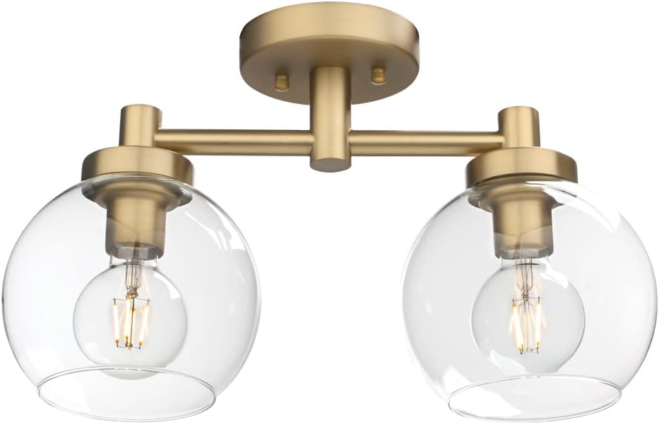 Pathson Glass Ceiling Light Fixtures, 2 Lights Globe Round Ceiling Lighting Lamp, Semi-Flush Mounted Ceiling Lights for Living Room Bathroom Hallway Loft Kitchen