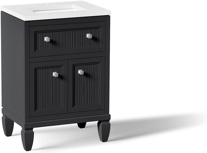 Kohler Hearthaven 24 Inch Bathroom Vanity Cabinet with White Single Sink and Quartz Top, Modern Bathroom Vanity, Slate Gray, K-33535-ASB-1WX