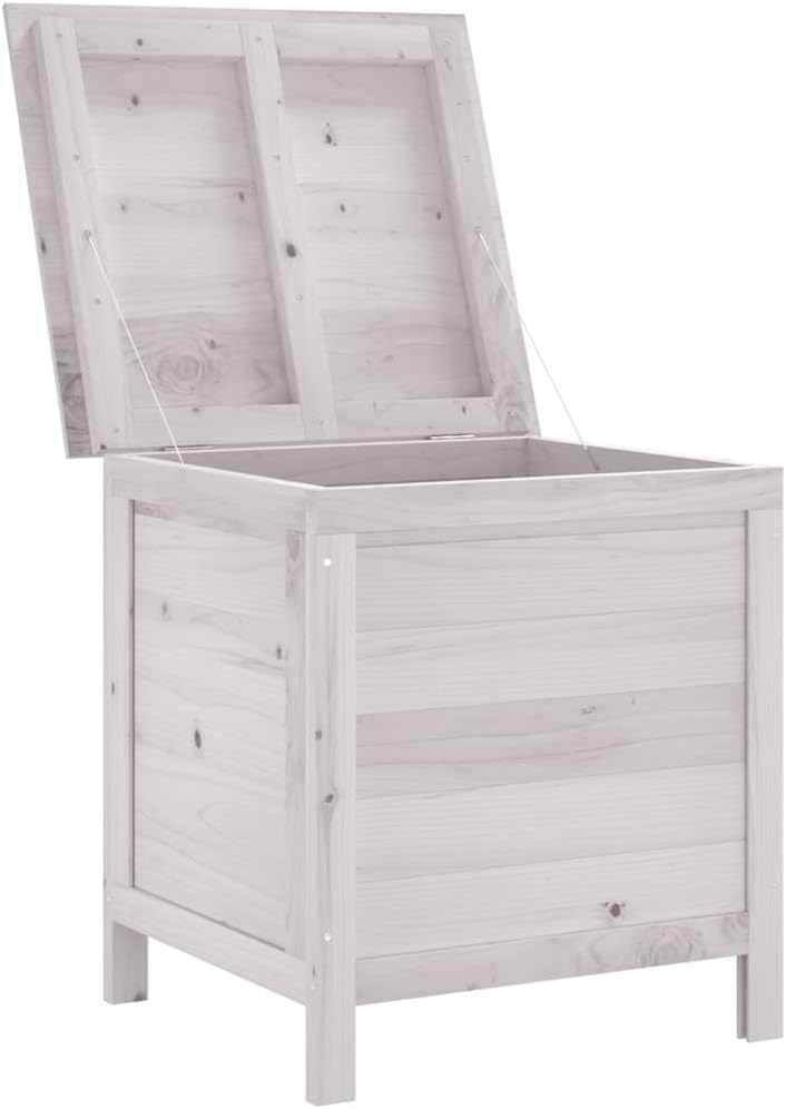vidaXL Solid Wood Fir Garden Storage Box - White Outdoor Cushion Holder with Ample Space and Ventilated Bottom for Deck, Patio, Garden, ys/m, 364749