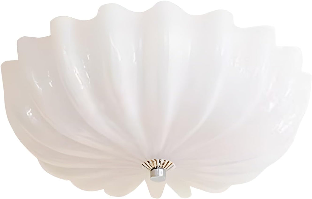 Large White Scalloped Semi Flush Mount Ceiling Light Vintage Milk Glass Flush Mount Ceiling Light Mid Century Modern Ceiling Lights for Entryway Hallway Bedroom