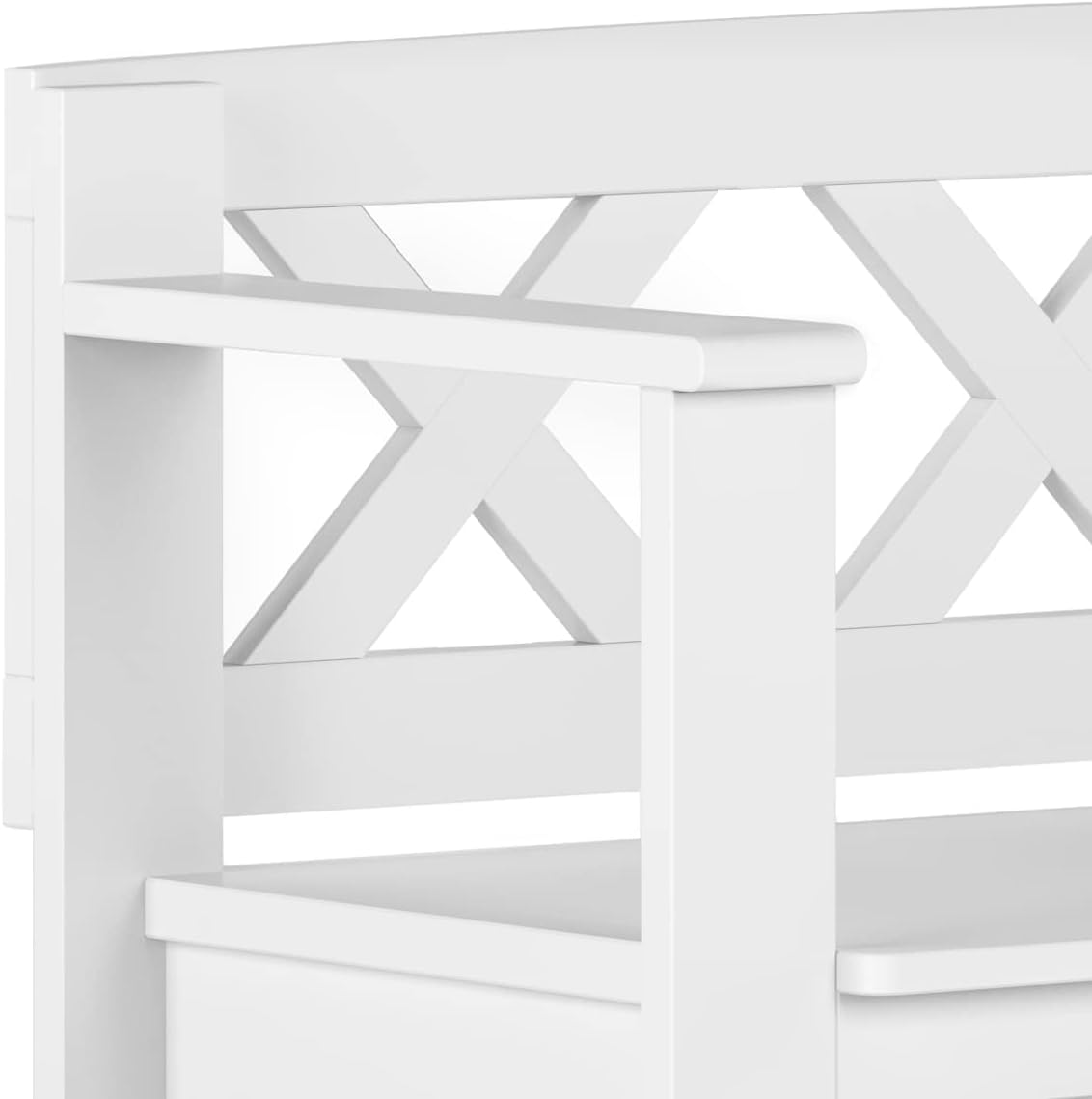 SIMPLIHOME Amherst Entryway Storage Bench - 36 inch Wide Solid Wood Hallway Bench in White, Transitional Bench for Entry or Mudroom with Lift-Up Lid, Storage Compartments and X-Back Detail
