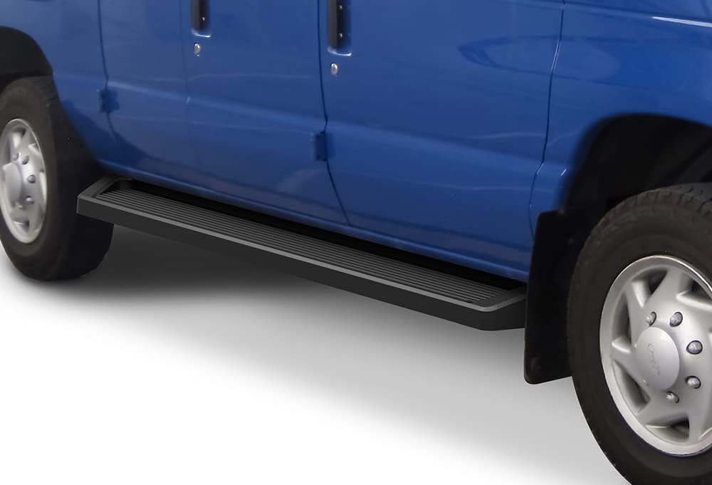 APS Running Boards (Nerf Bars Side Steps Step Bars) Compatible with Ford Econoline 1999-2014 Full Size Van 3-Door (Black Powder Coated Running Board Style)