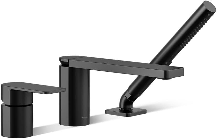 Kohler 23488-4-BL Parallel Single-Handle Deck-Mount Bath Faucet with handshower, Matte Black