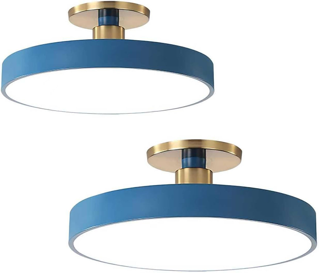 Ceiling Light 48W, 2-Pack LED Farmhouse Ceiling Liinging Blue Flush Mount Ceiling Lamp Gold Brass Metal Finish to Ceiling Light White Light Acrylic Round Shade Modern Light Fixtures for Porch