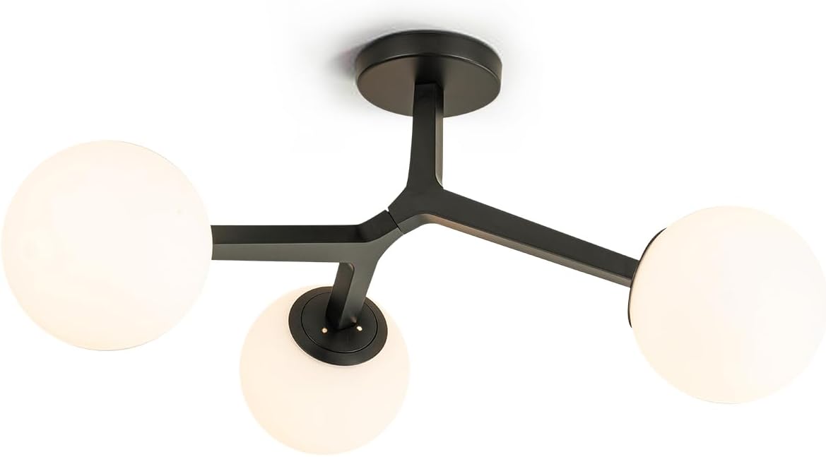 Lingkai Black Semi Flush Mount Ceiling Light Fixture, Mid Century Modern Light Fixtures Ceiling, 3-Light 23.6' Black Sputnik Ceiling Light Fixture for Living Room, Bedroom, Bathroom, Over The Sink