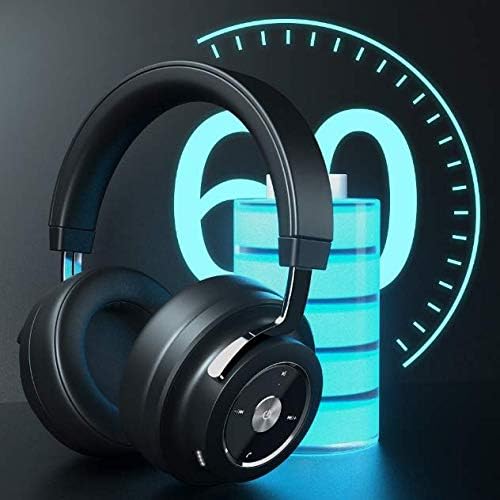 Bluetooth 5.0 Headphones Stereo Foldable Headphones Gaming Earphone Soft Memory-Protein Earmuffs Deep Bass Noise Cancelling for PC/Cell Phones/TV,Black
