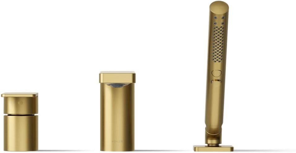 Kohler 23488-4-2MB Parallel Single-Handle Deck-Mount Bath Faucet with handshower, Vibrant Brushed Moderne Brass
