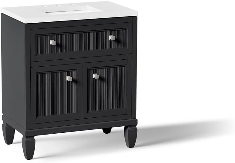 Kohler Hearthaven 30 Inch Bathroom Vanity Cabinet with White Single Sink and Quartz Top, Modern Bathroom Vanity, Slate Gray, K-33536-ASB-1WX