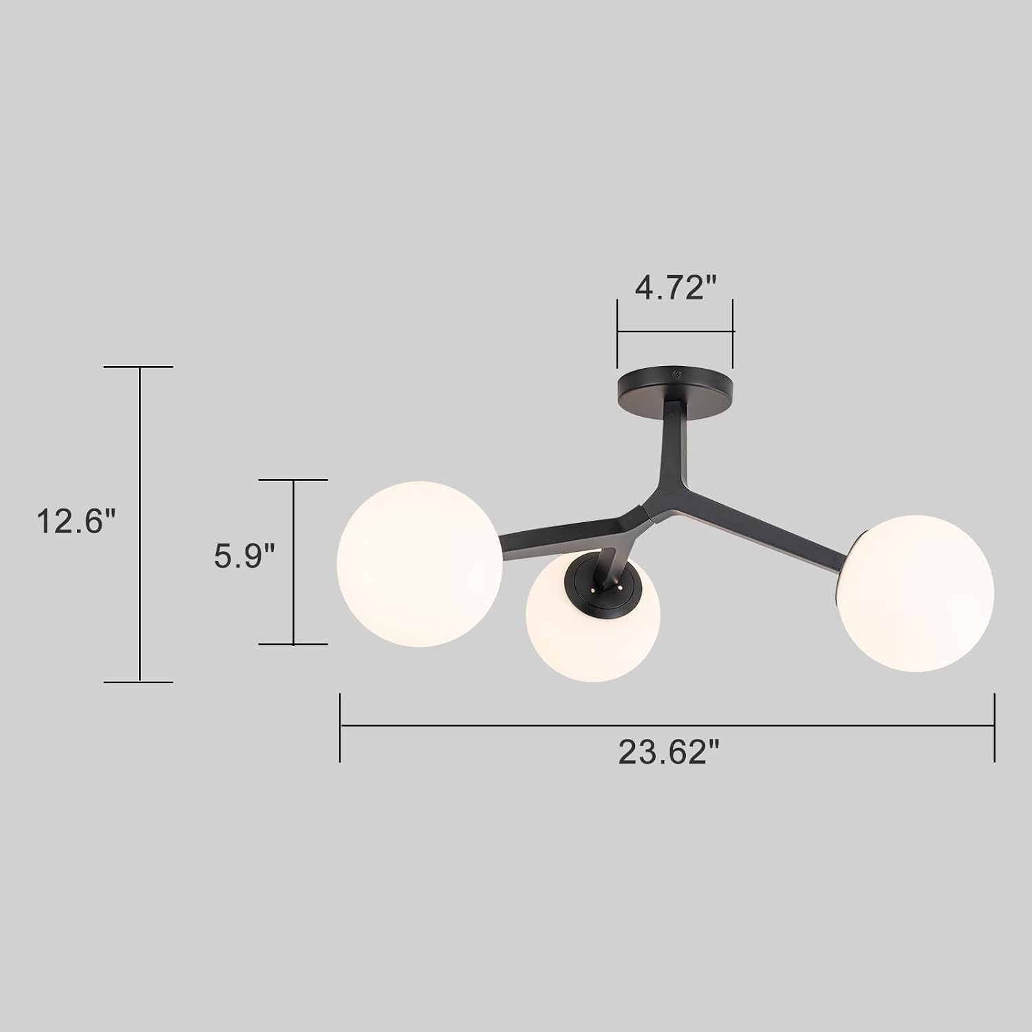 Lingkai Black Semi Flush Mount Ceiling Light Fixture, Mid Century Modern Light Fixtures Ceiling, 3-Light 23.6' Black Sputnik Ceiling Light Fixture for Living Room, Bedroom, Bathroom, Over The Sink