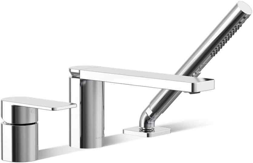 Kohler 23488-4-CP Parallel Single-Handle Deck-Mount Bath Faucet with handshower, Polished Chrome