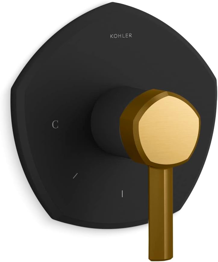 Kohler T27040-4-BMB OCCASION™ Thermostatic valve trim with lever handle, Matte Black w/Moderne Brass