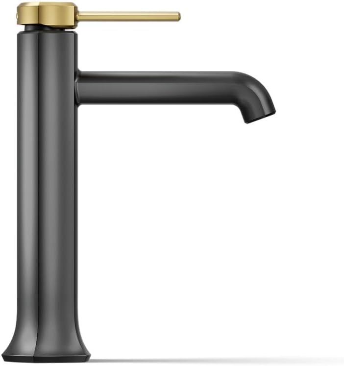 KOHLER 27003-4K-BMB Occasion Tall Single-Handle Bathroom Faucet with Pop-Up Drain Assembly, One Hole Bathroom Sink Faucet, 1.0 gpm, Matte Black with Moderne Brass