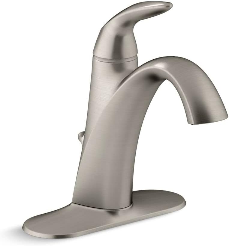 KOHLER Alteo K-45800-4-BN Single Handle Single Hole or Centerset Bathroom Faucet with Metal Drain Assembly in Brushed Nickel