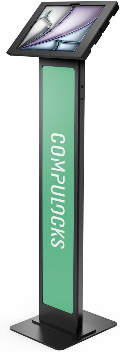 Compulocks iPad Air M2 & M3 13' Apex Enclosure Brandable Floor Stand – Secure Tablet Display Kiosk Mount, Digital Signage, POS Display - Black