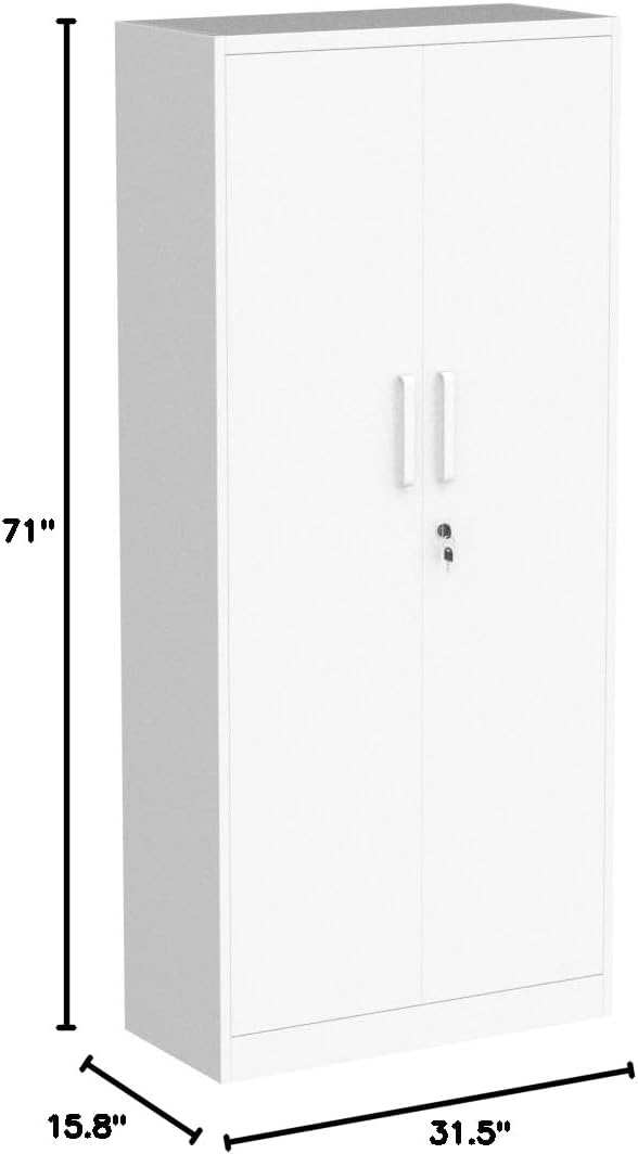 White Metal Storage Cabinet with 2 Doors and 6 Shelves,71' Tall Metal Cabinet with Lock,Lockable Garage Storage Cabinets,Locking File Cabinet,Steel Tool Cabinets for Home,Office,Garage,Shop