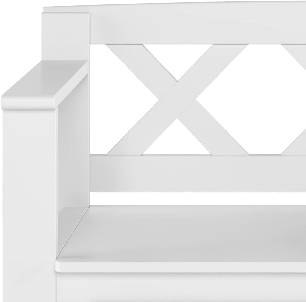SIMPLIHOME Amherst Entryway Storage Bench - 36 inch Wide Solid Wood Hallway Bench in White, Transitional Bench for Entry or Mudroom with Lift-Up Lid, Storage Compartments and X-Back Detail