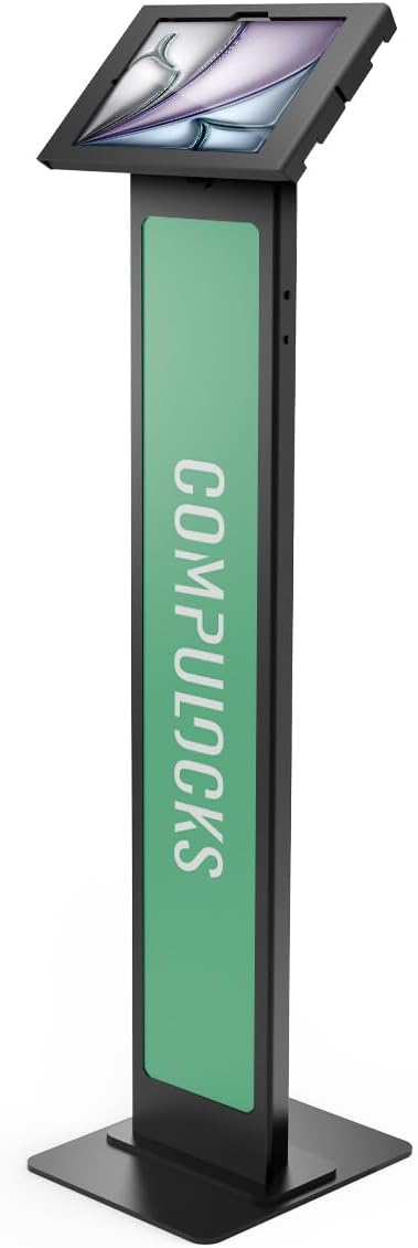 Compulocks iPad Air M2 & M3 11' Apex Enclosure Brandable Floor Stand – Secure Tablet Display Kiosk Mount, Digital Signage, POS Display - Black