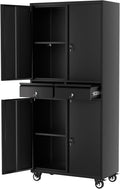 GarveeHome 72' Metal Storage Cabinet with Wheels, Locking Doors & 2 Drawers,Heavy Duty Rolling Garage Organizer with 2 Adjustable Shelves (with Wheels, with 2 Draws)