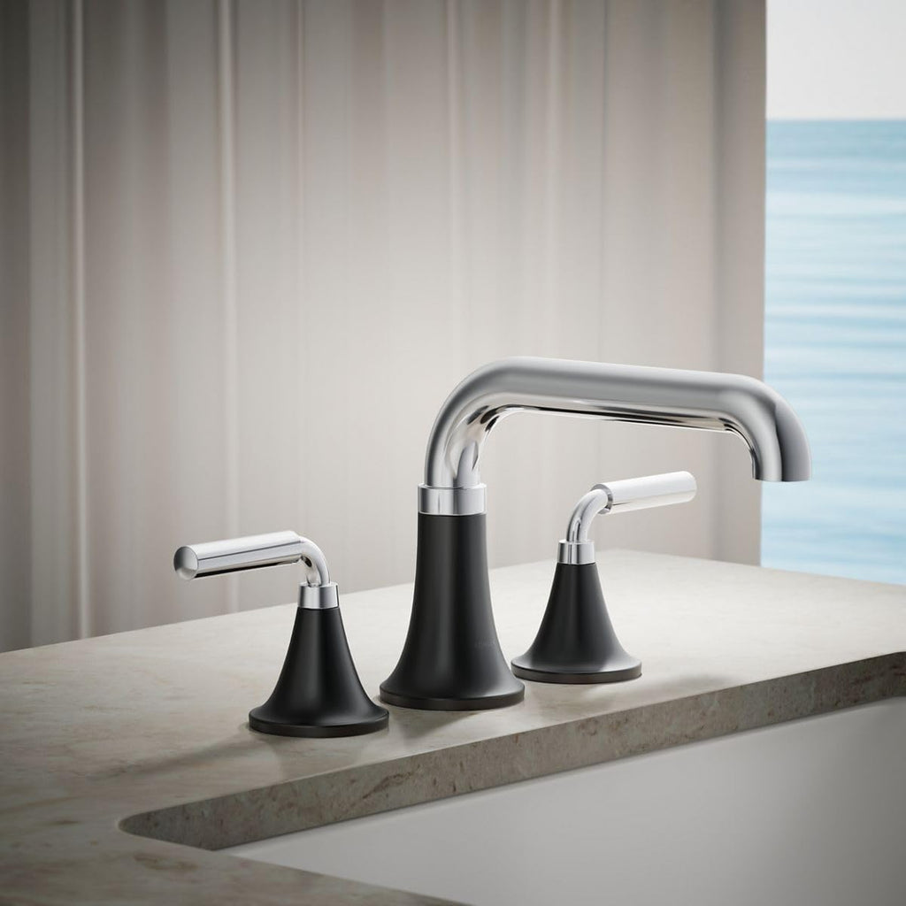 Kohler T27417-4-CBL Tone™ Deck-Mount Bath Faucet Trim, Polished Chrome with Matte Black