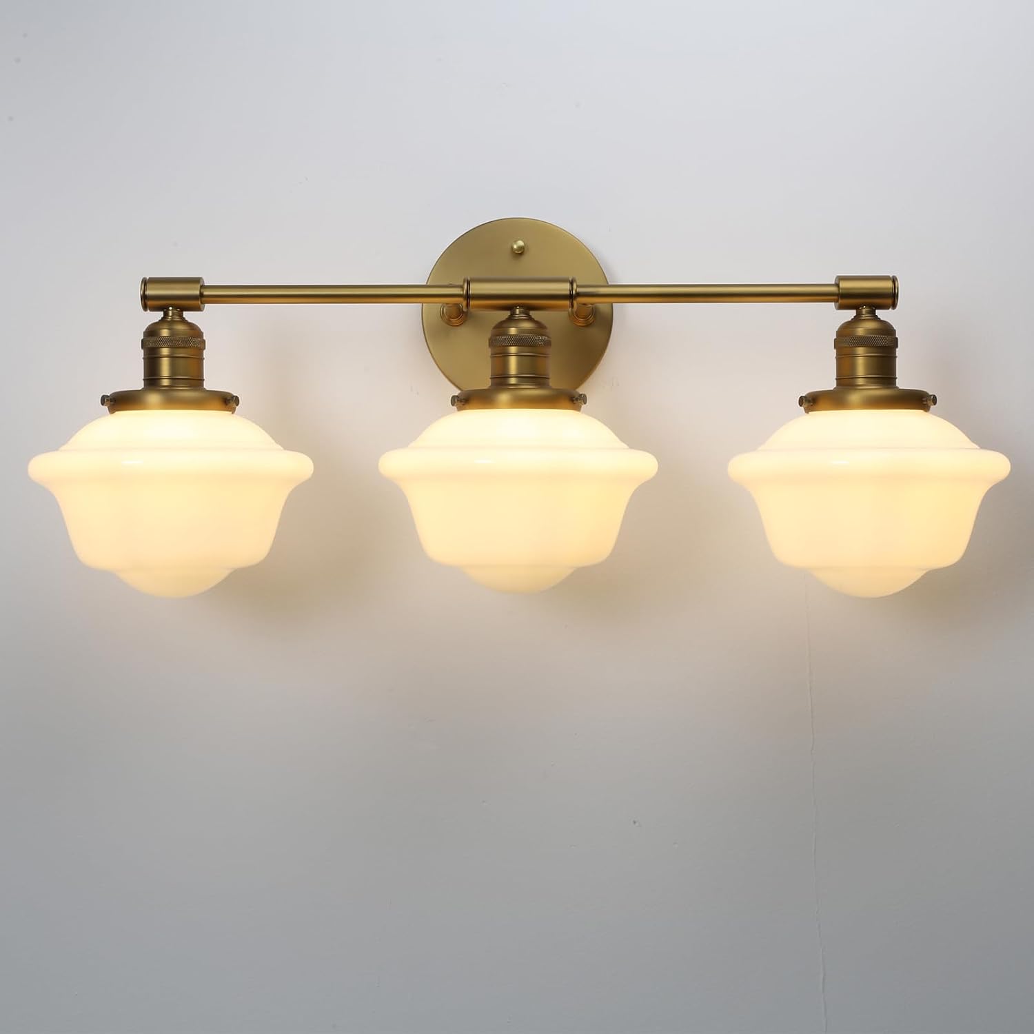 Pathson Milk White Glass Bathroom Wall Sconce Lights, 3-Light Hardwired Wall Vanity Lamps for Living Room Vintage Home Decor, E26 Base