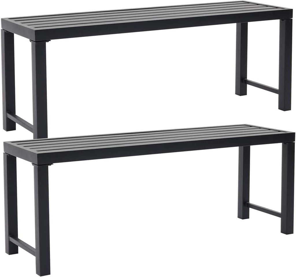 46' Outdoor Metal Backless Bench Set of 2, All-Weather Patio Garden Bench for Backyard, Porch, or Lawn, Durable Steel Bench for Outdoor Spaces, Black