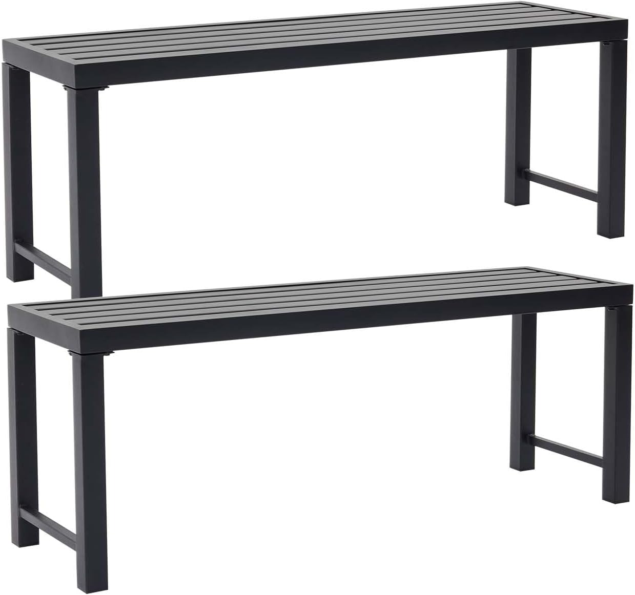 46' Outdoor Metal Backless Bench Set of 2, All-Weather Patio Garden Bench for Backyard, Porch, or Lawn, Durable Steel Bench for Outdoor Spaces, Black