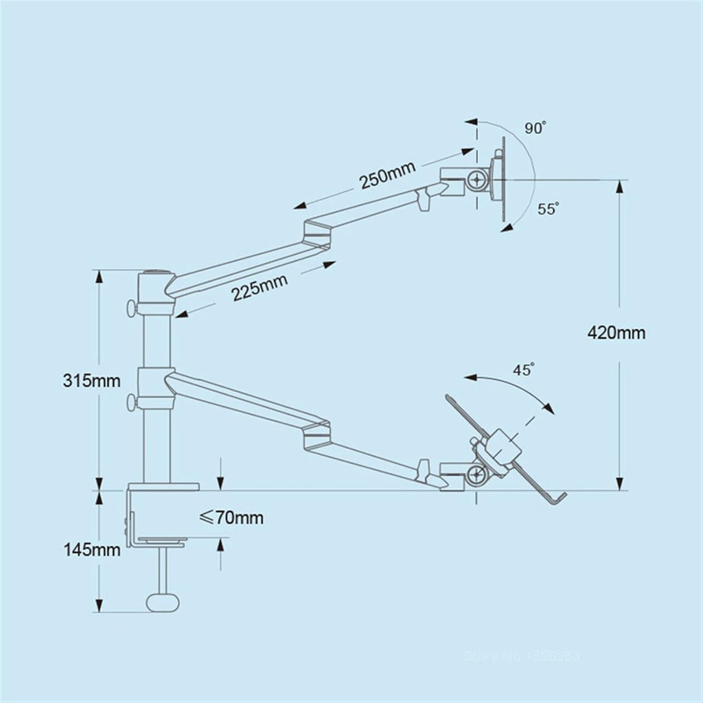 Display Bracket Arm Monitor and Laptop Mount, Gas Spring Monitor Stand Fit Two 17-32' Flat Curved Screens and 12-17' Laptop with C Clamp, Grommet Mounting Base Display Bracket