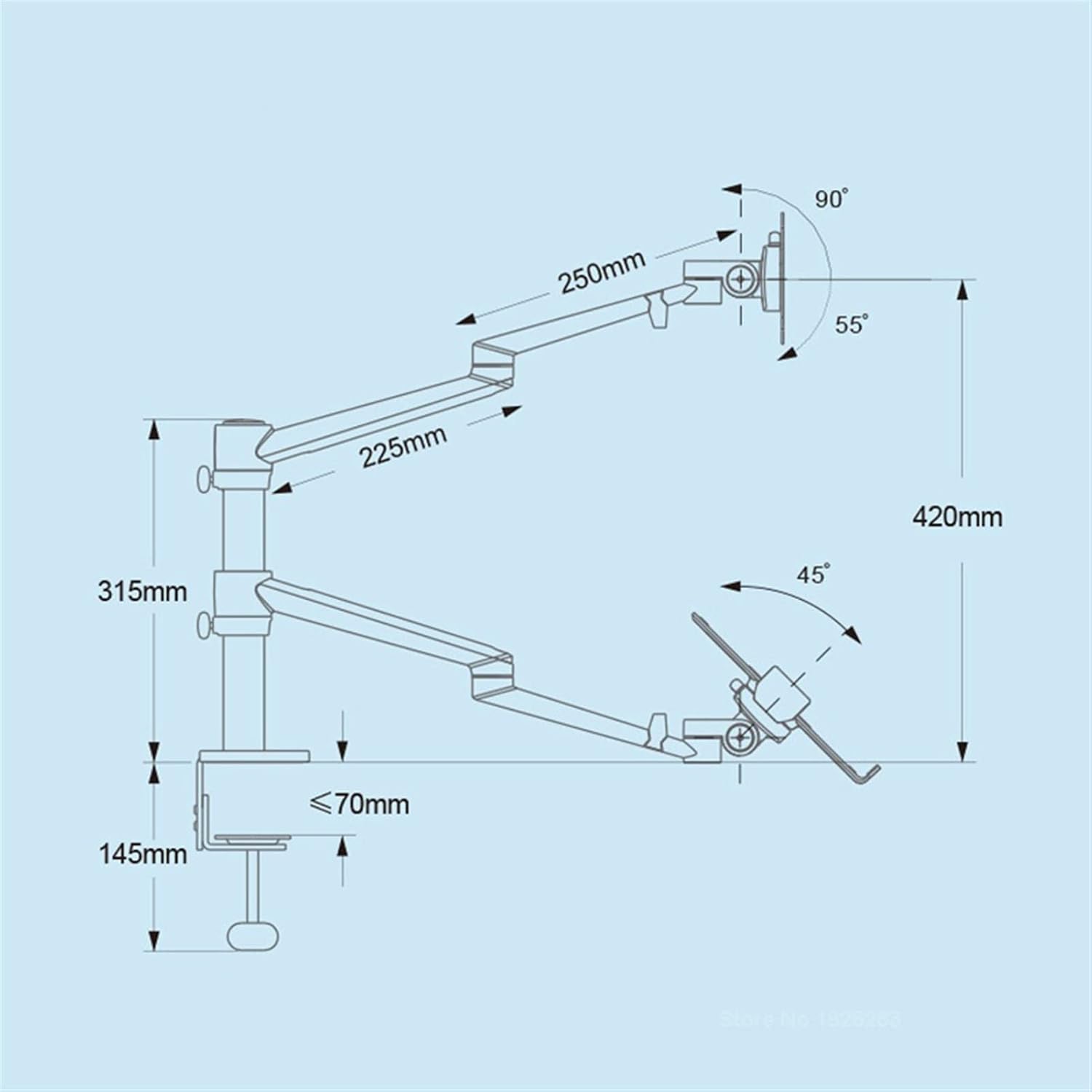 Display Bracket Arm Monitor and Laptop Mount, Gas Spring Monitor Stand Fit Two 17-32' Flat Curved Screens and 12-17' Laptop with C Clamp, Grommet Mounting Base Display Bracket
