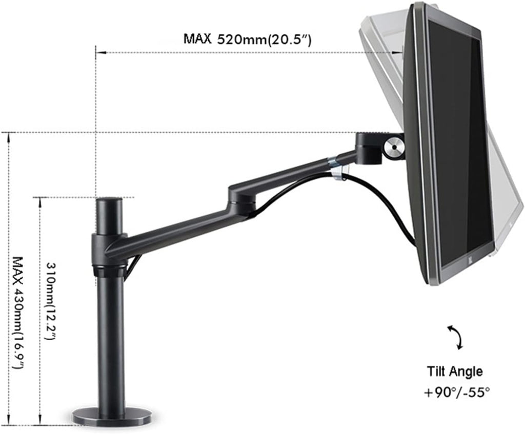 Display Bracket Arm Monitor and Laptop Mount, Gas Spring Monitor Stand Fit Two 17-32' Flat Curved Screens and 12-17' Laptop with C Clamp, Grommet Mounting Base Display Bracket