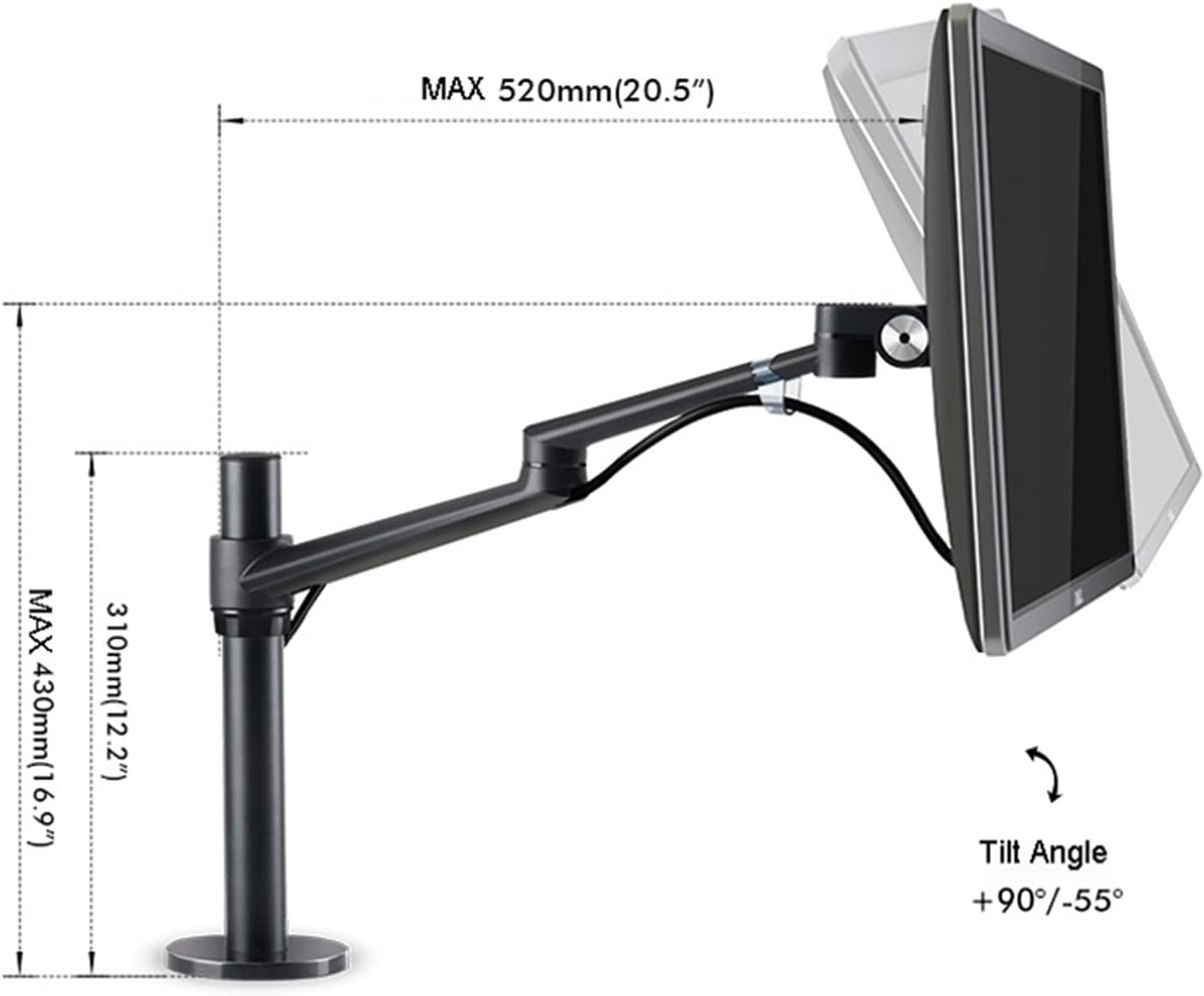 Display Bracket Arm Monitor and Laptop Mount, Gas Spring Monitor Stand Fit Two 17-32' Flat Curved Screens and 12-17' Laptop with C Clamp, Grommet Mounting Base Display Bracket