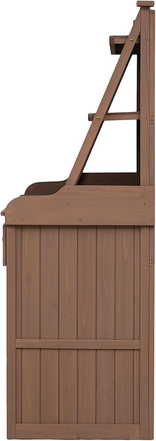 65inch Garden Potting Bench Table, Fir Wood Workstation with Storage Shelf, Drawer and Cabinet for Mudroom,Doorway (Brown2, 65')
