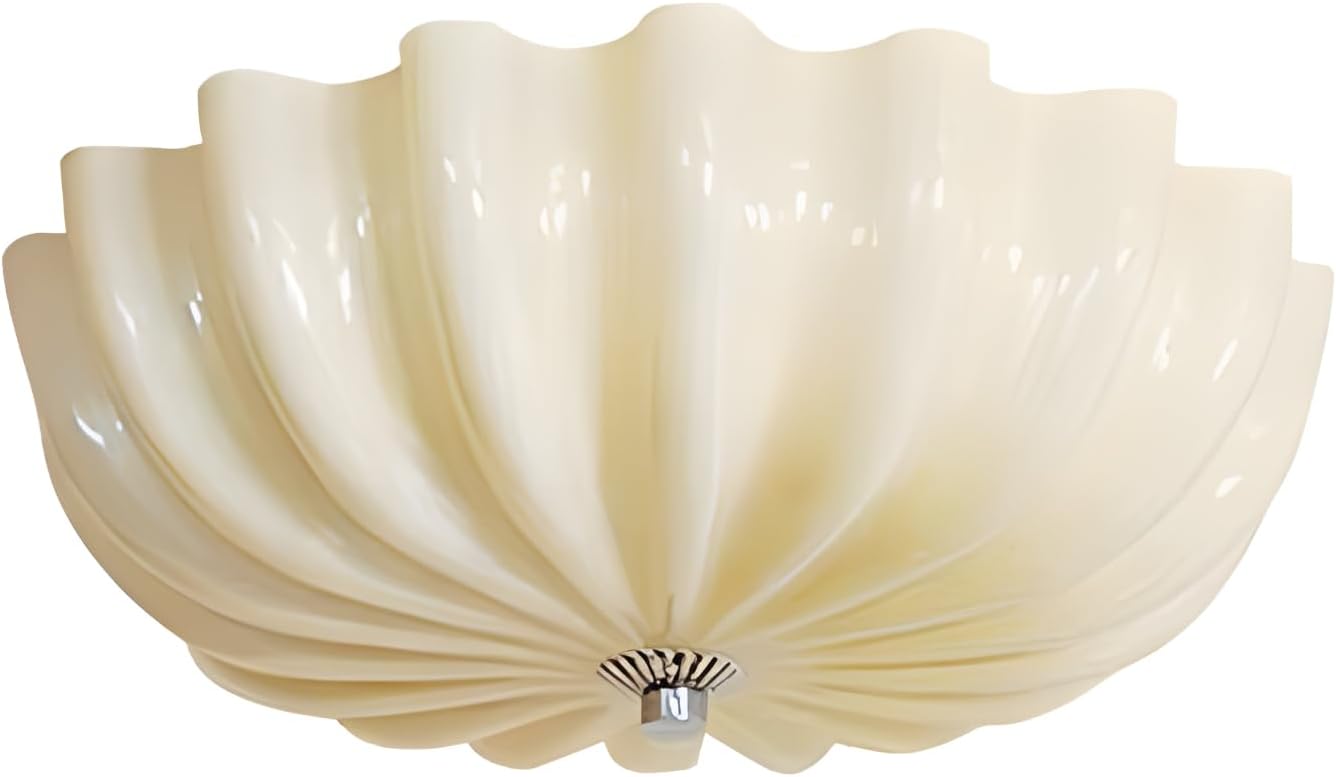 Retro Vintage Yellow Glass Ceiling Light Fixture Scalloped Semi Flush Mount Ceiling Light Modern LED Corridor Hallway Ceiling Lights Large Kitchen Flush Mount Lighting