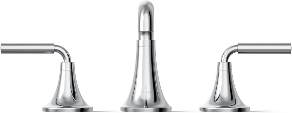 KOHLER K-27416-4-CP Tone™ Widespread Bathroom Sink Faucet, 3-Hole, Widespread Bathroom Faucets with Two Lever Handles and Clicker Drain, 1.2 GPM, Polished Chrome