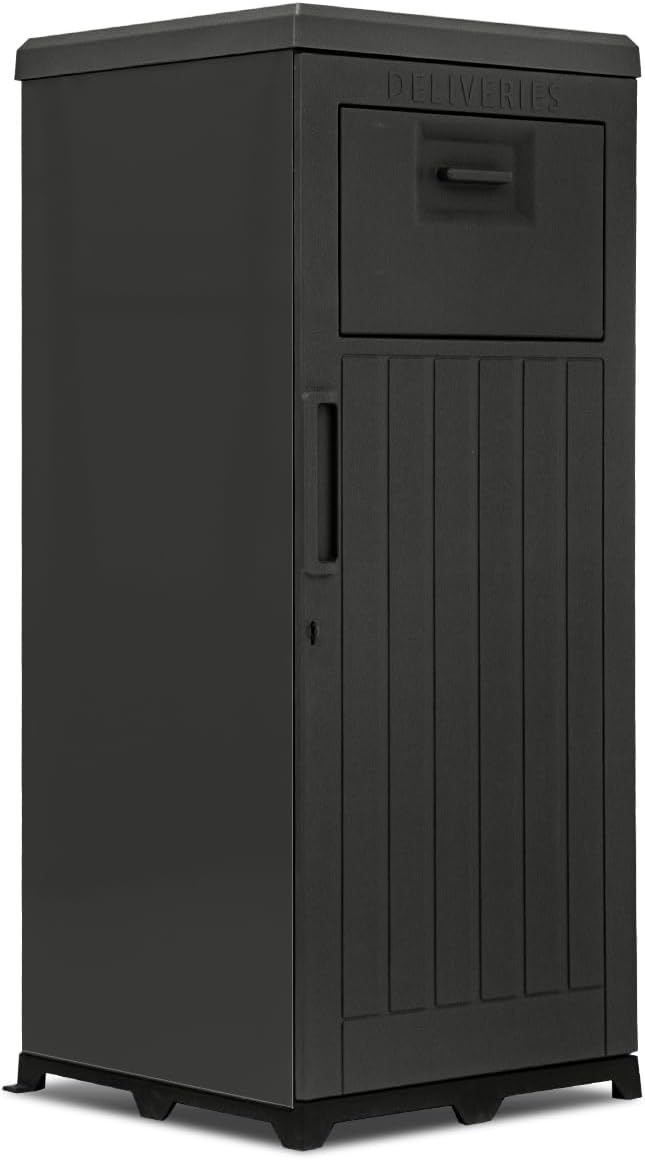 Domi 60-Gallon Outdoor Package Delivery Box - Weatherproof Double-Wall Resin, Lockable Parcel Drop Box for Porch/Curb