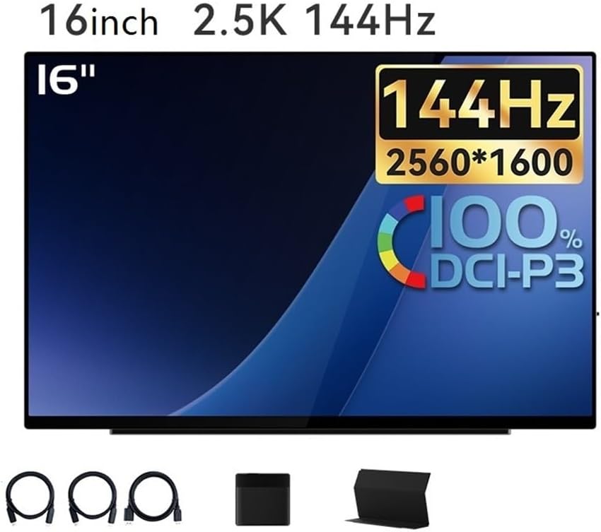 Portable Monitors 144Hz High Refresh Rate Game Audio and Video Sub-Screen 16-inch 2.5K Portable Office External Screen