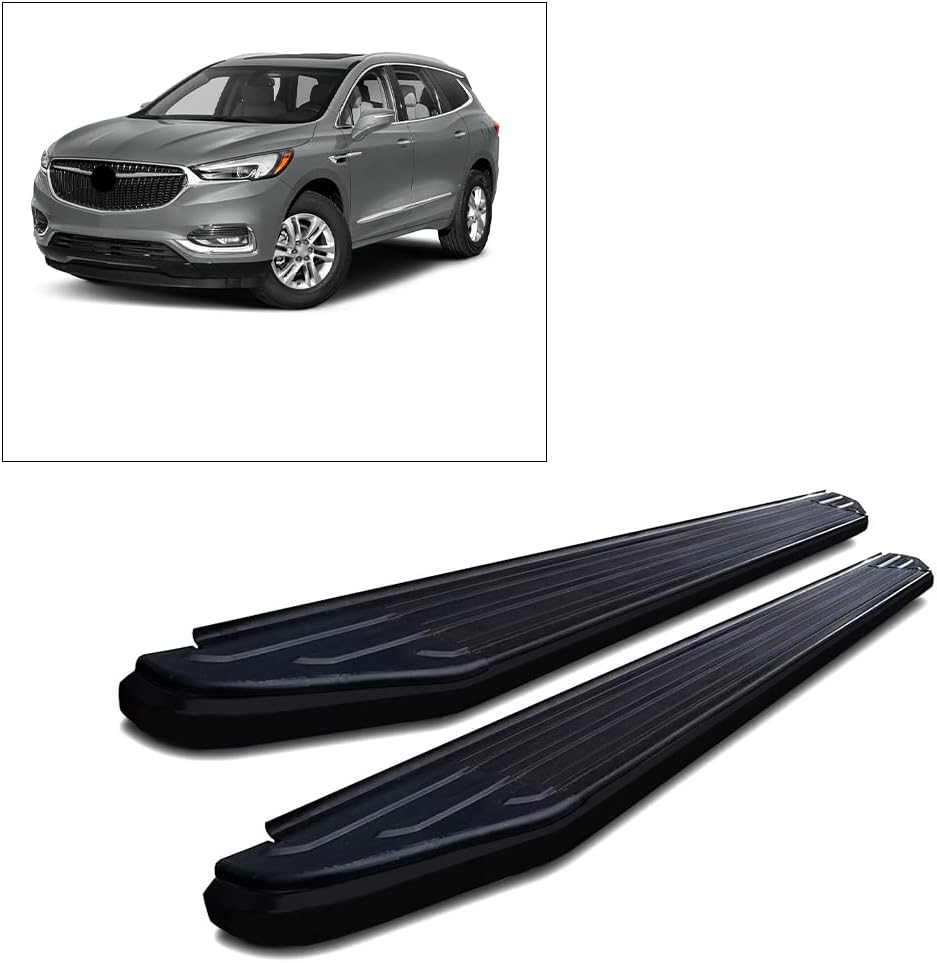 Black Horse PEERLESS Running Boards Black Compatible with 2018-2023 Chevrolet Traverse|2018-2024 Buick Enclave-PR-G179BK