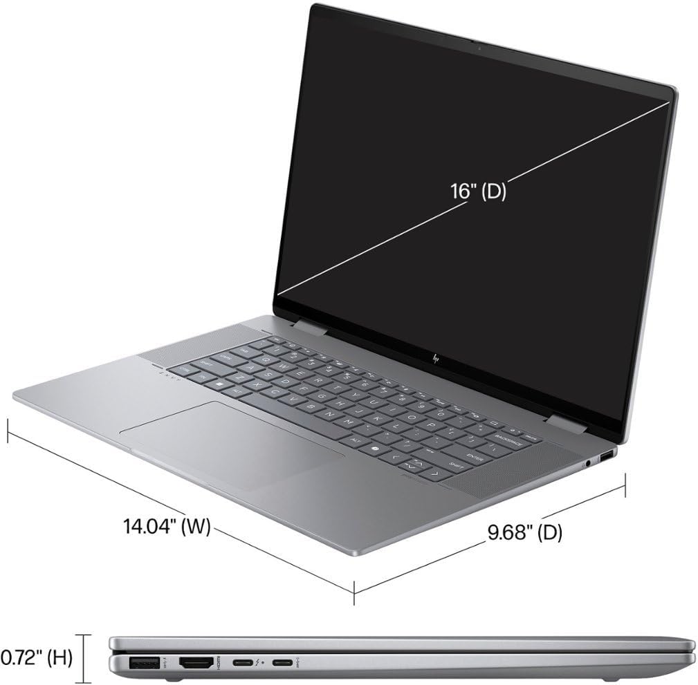 HP - Envy 2-in-1 16' Wide Ultra XGA (1920 x 1200) Touch-Screen Laptop - Ryzen 5 8640HS - 5MP IR Camera - Backlit KB - Windows 11 Pro - W/Mouse pad (8GB RAM | 1TB PCIe SSD)